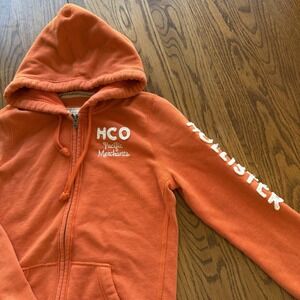 Hollister Hoodie Womens Large Orange Full ZipSweatshirt Preppy Y2K Actual Size M